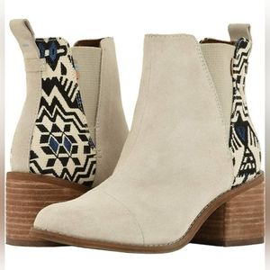 TOMS Esme Ankle Chelsea Bootie Burch Suede/Metallic Jacquard Size 7